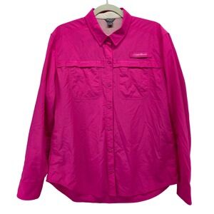Eddie Bauer Womens Bright Pink Long Sleeve Collared Button Up Shirt Medium Hike